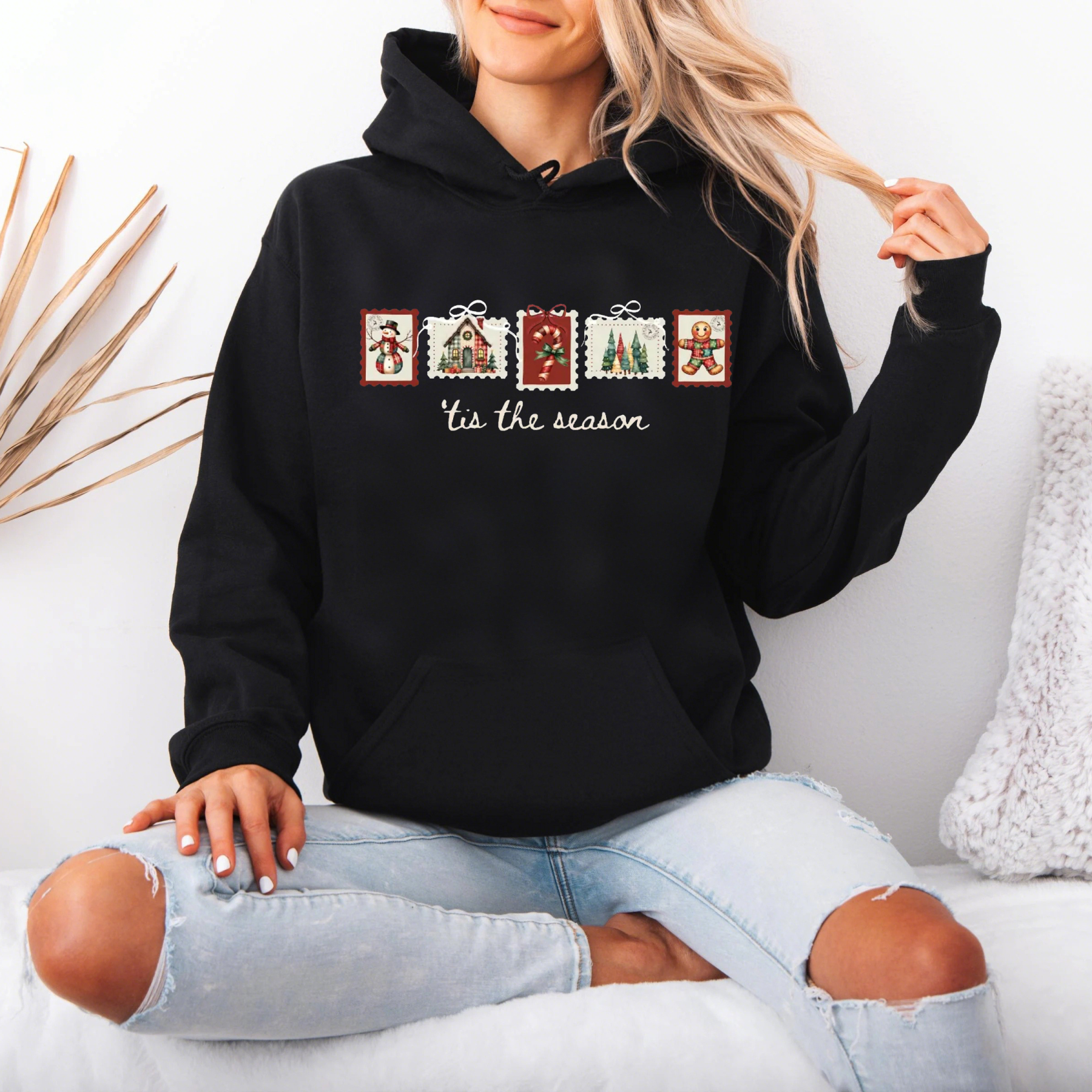 Patchwork Christmas Stamps Coquette Sweatshirt