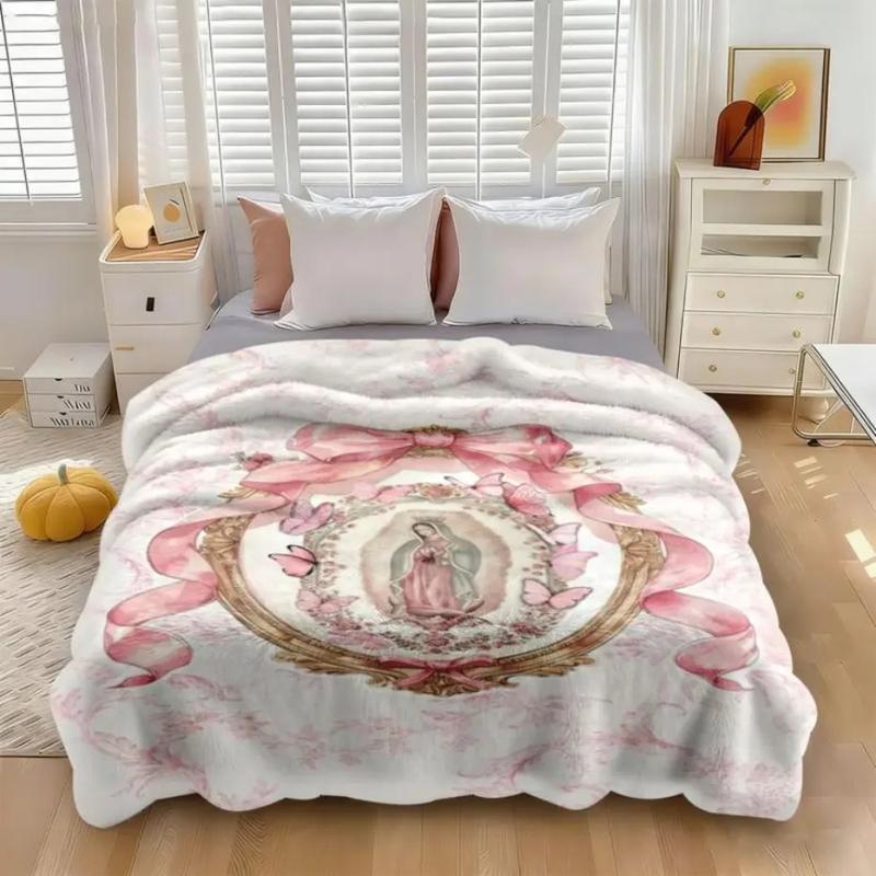 Our Lady of Guadalupe Pink Bow & Butterfly Blanket