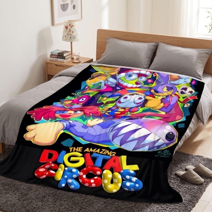 Whimsical Virtual Circus Adventure Character Blanket