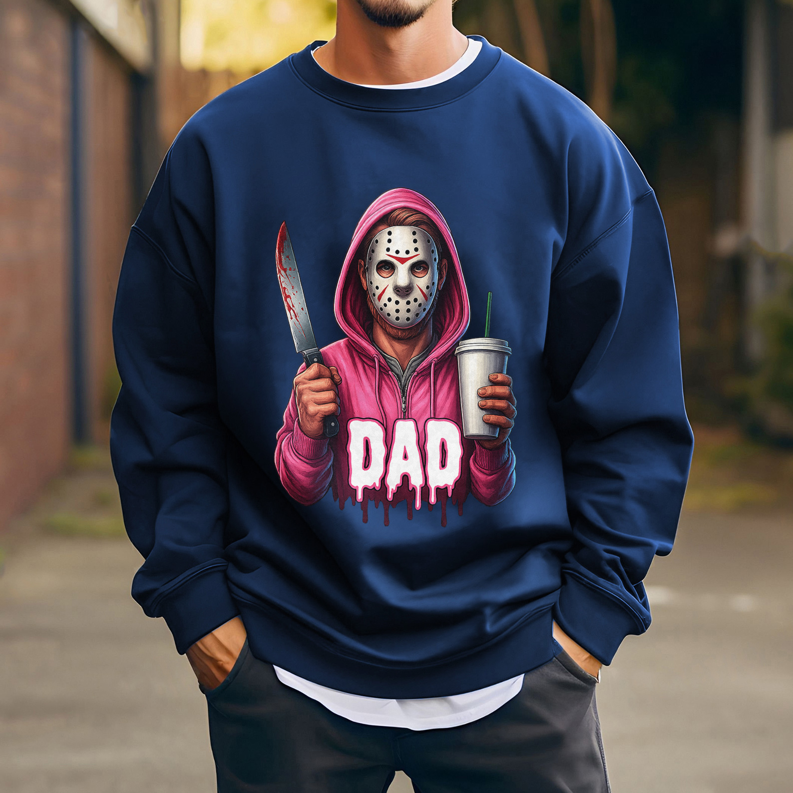 Personalized Hand-drawn Designs Horror Mask Halloween Sweatshirt 🎃
