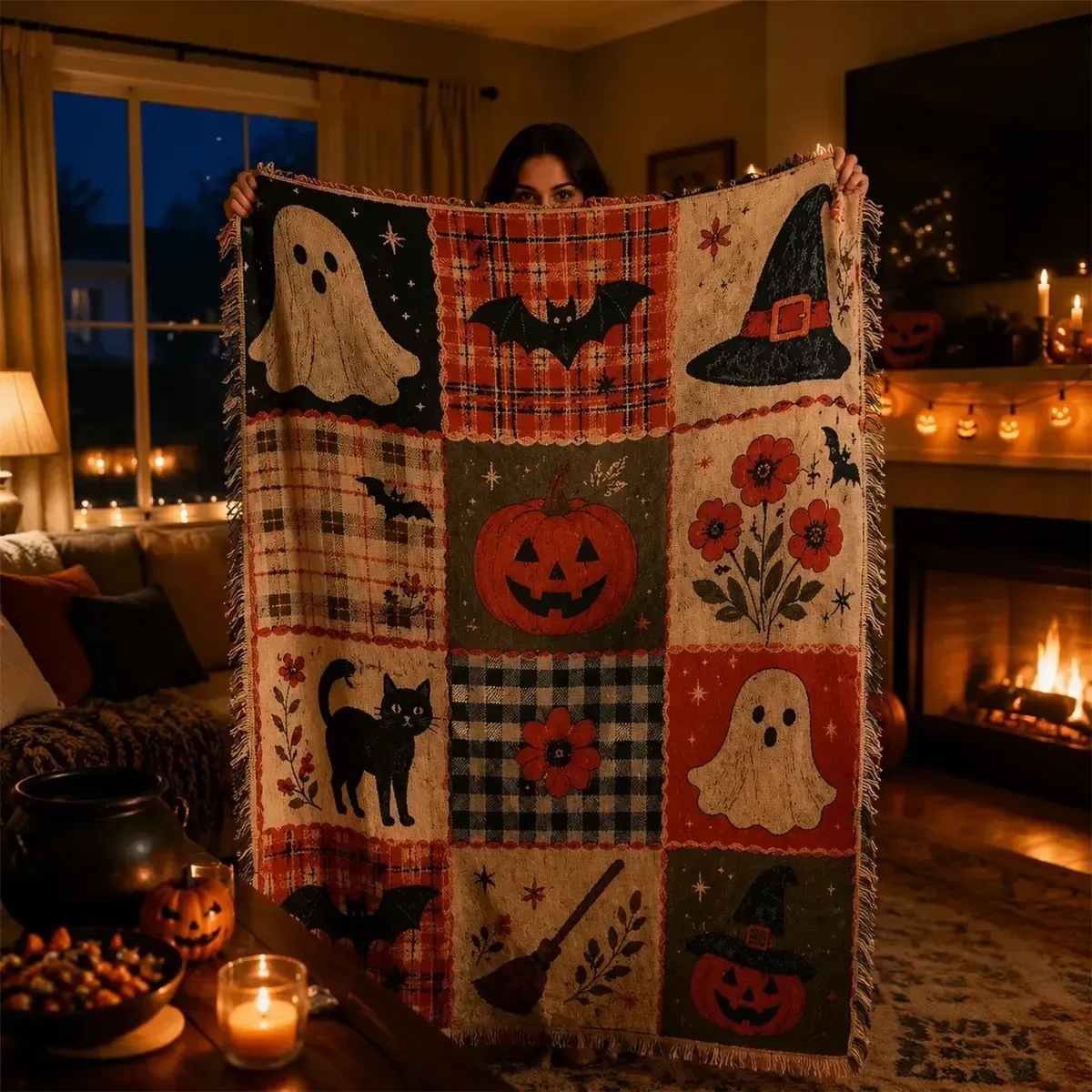Halloween patchwork-style blanket