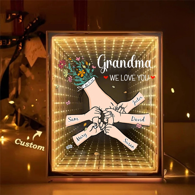 Family Love Blooms Forever - Personalized Mum We Love You Customised Starry Mirror Lightbox