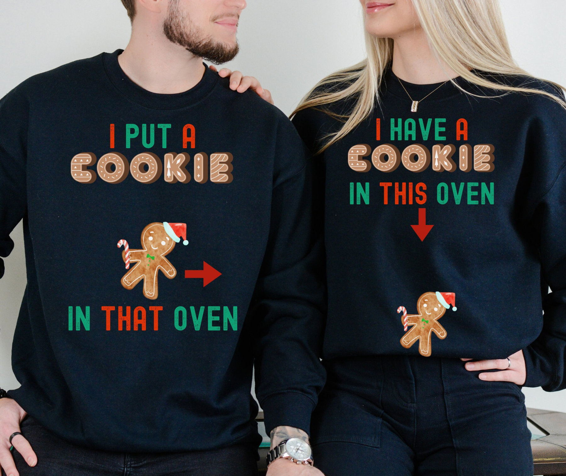 Christmas Pregnancy Announcement Sweatshirts: We have a Cookie I Put a Cookie in Oven Matching Set