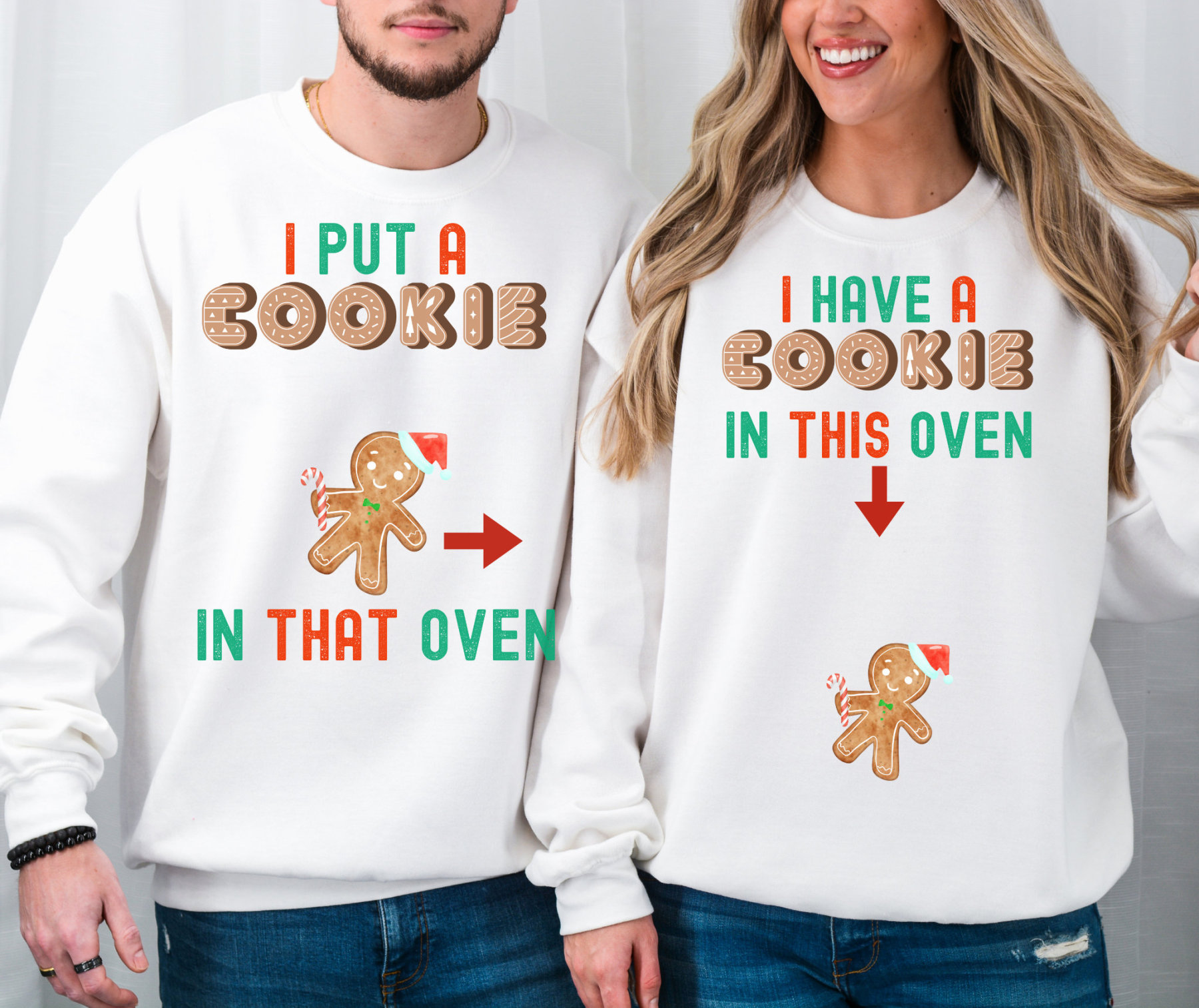 Christmas Pregnancy Announcement Sweatshirts: We have a Cookie I Put a Cookie in Oven Matching Set