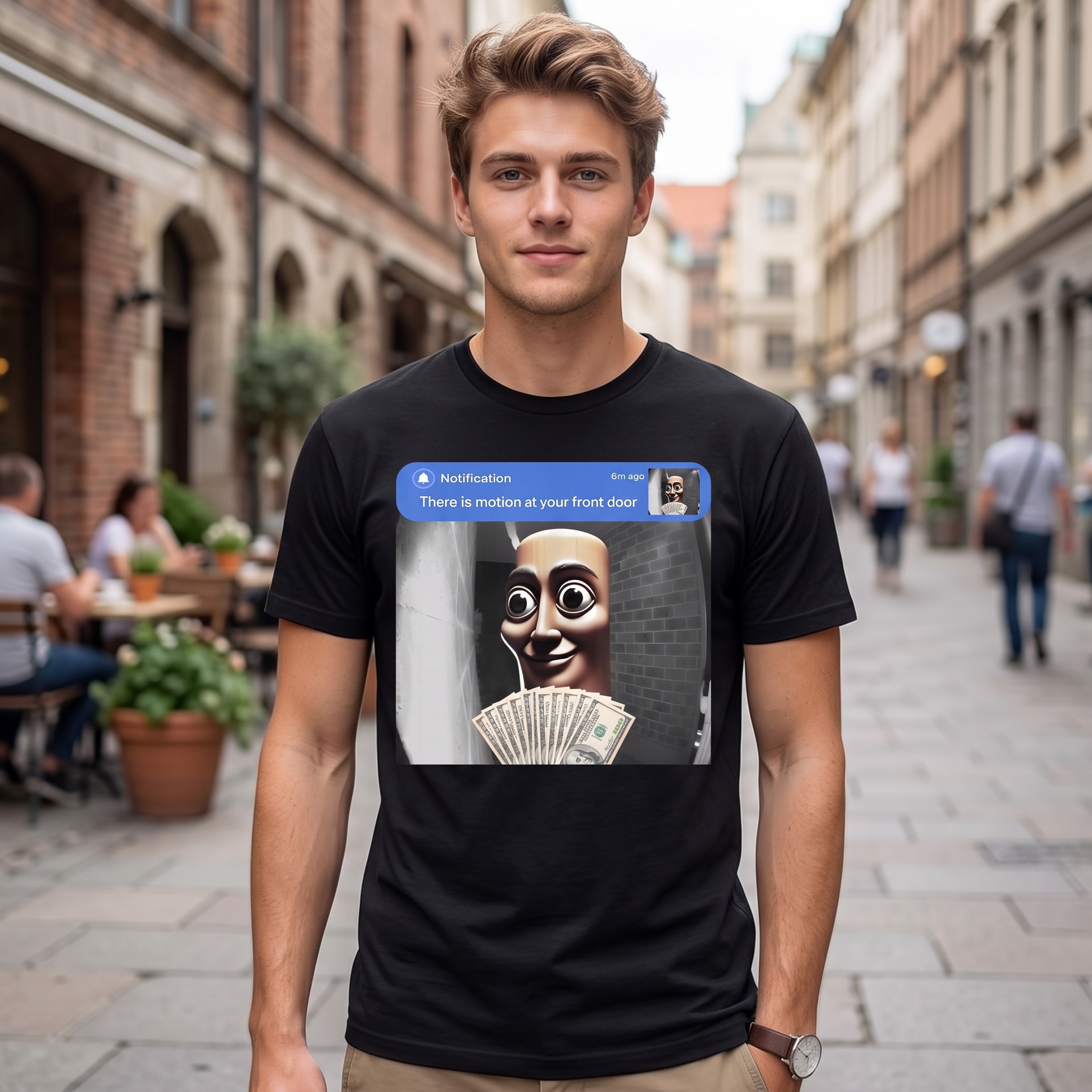 “There is movement at your front door” Tung Tung Tung Sahur meme cotton T-shirt