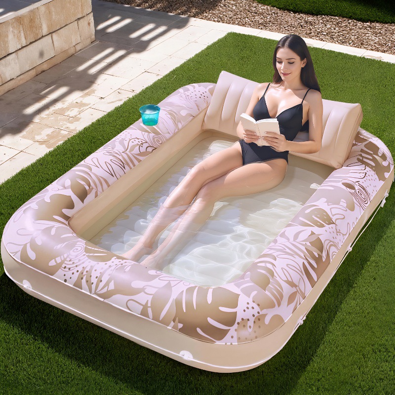 Extra Large Inflatable Tanning Pool Float – 177 × 116 cm (69.7" × 45.7") Sunbathing Lounge with Pillow & Cup Holders