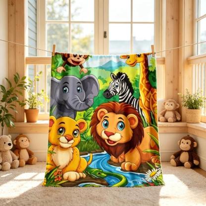 Cute Safari Animals Kids Blanket – Colorful Jungle Animal Throw