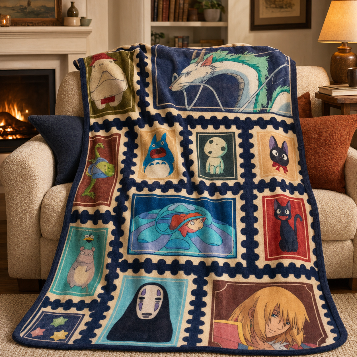 Whimsical Anime Fantasy Friends Patchwork Throw Blanket