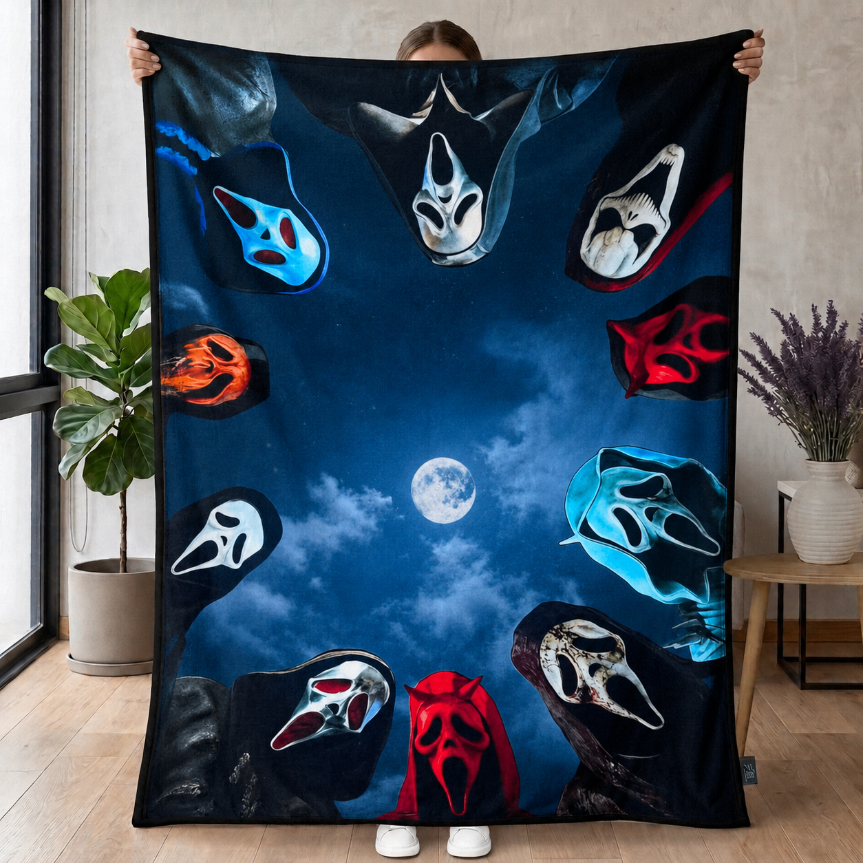 Colorful Masked Slasher Moonlit Horror Throw Blanket