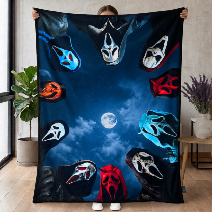 Colorful Masked Slasher Moonlit Horror Throw Blanket