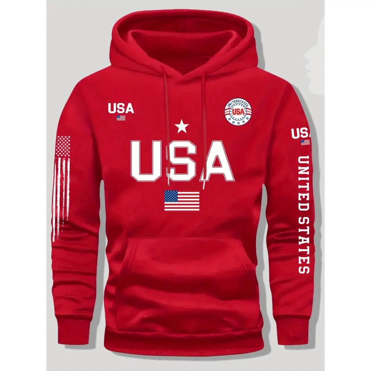 USA flag print hoodie men's fleece sweatshirt