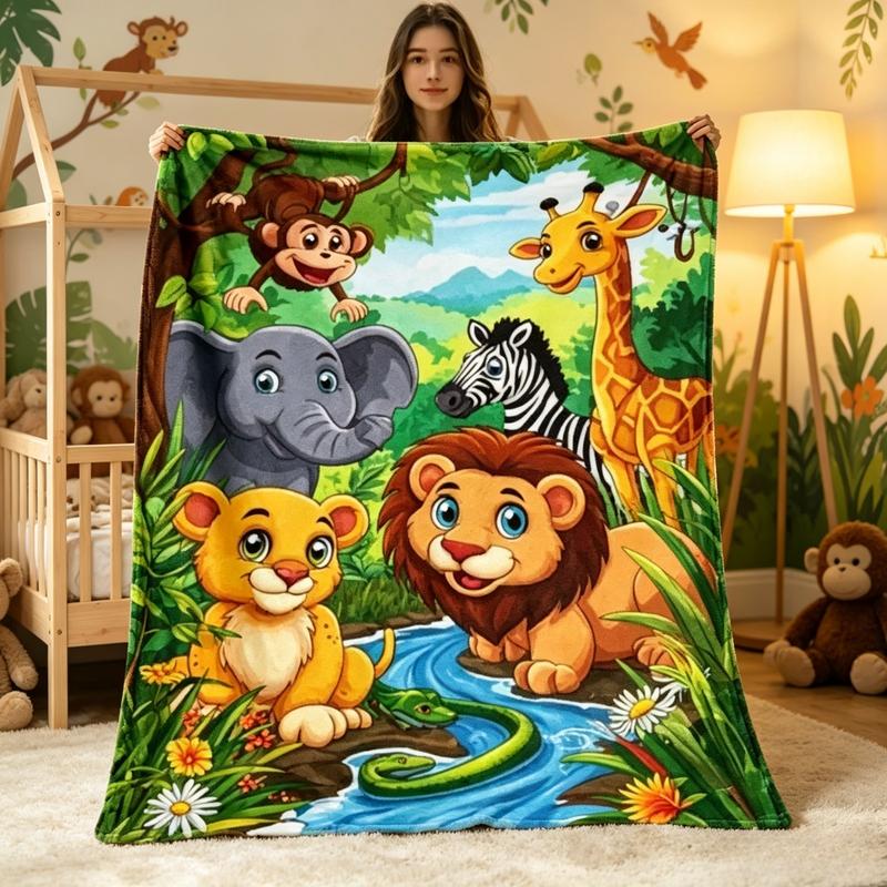 Cute Safari Animals Kids Blanket – Colorful Jungle Animal Throw