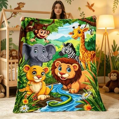 Cute Safari Animals Kids Blanket – Colorful Jungle Animal Throw
