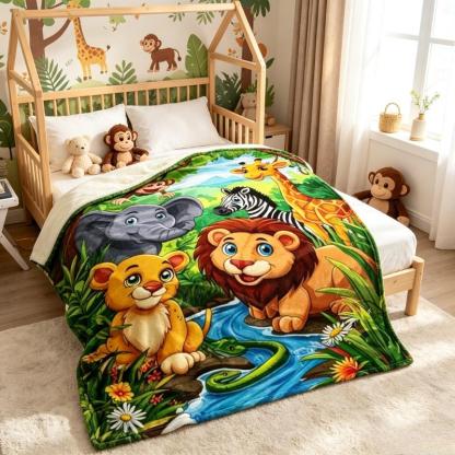 Cute Safari Animals Kids Blanket – Colorful Jungle Animal Throw
