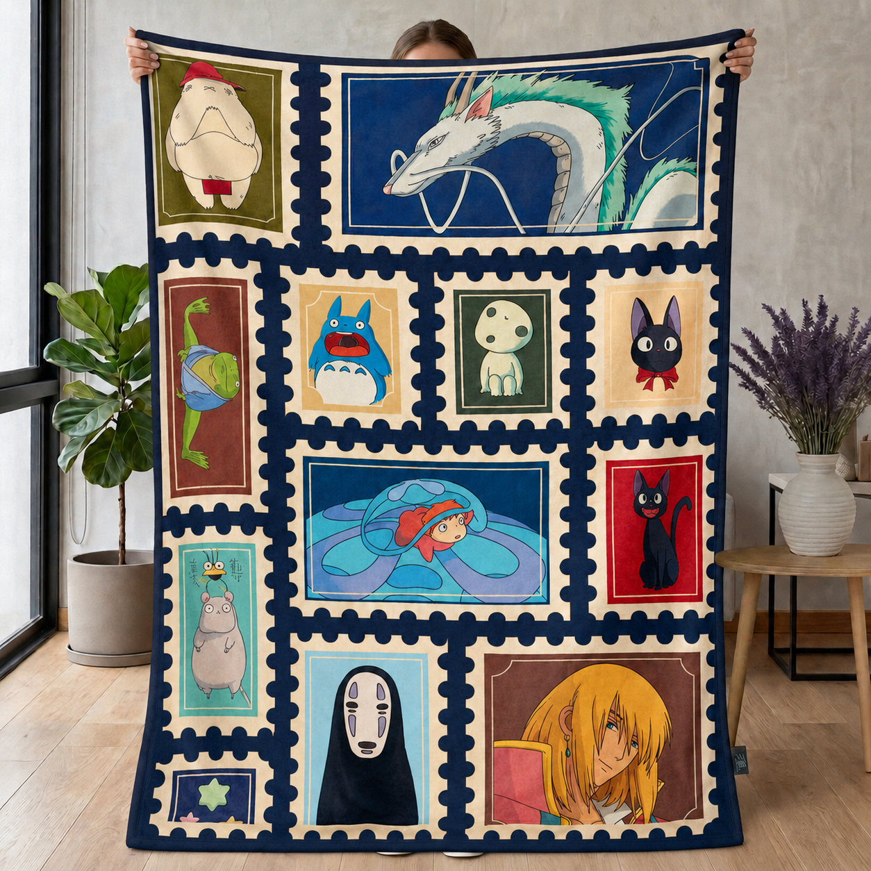 Whimsical Anime Fantasy Friends Patchwork Throw Blanket