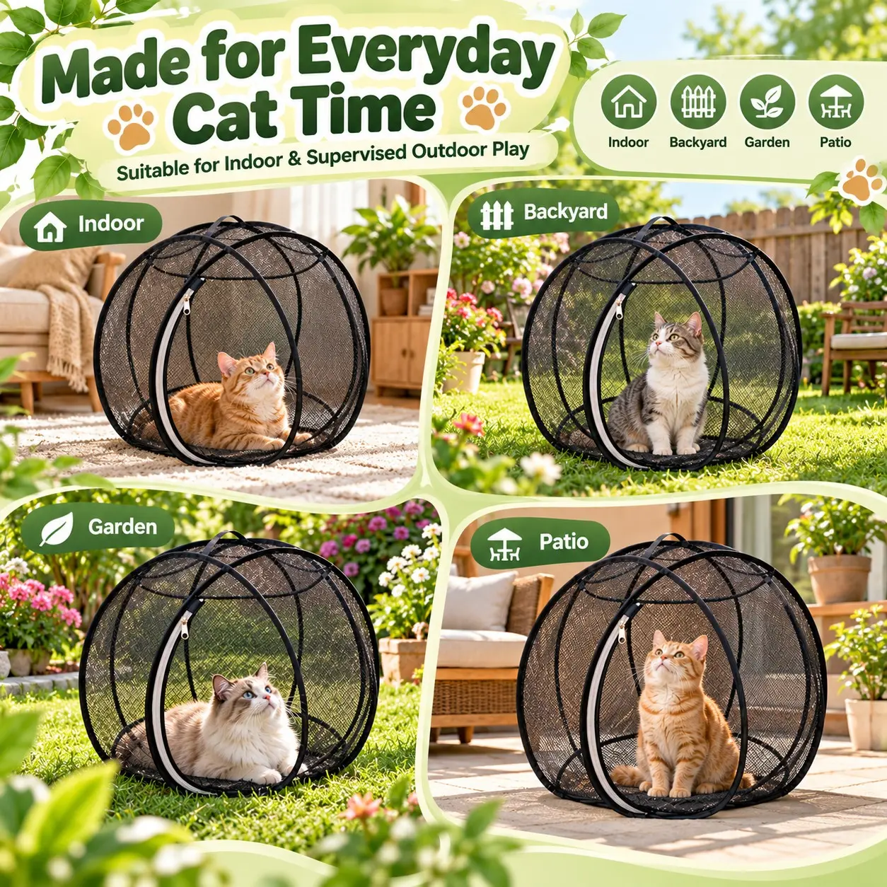 Portable Outdoor Cat Enclosure Mesh Ball Cat Cage