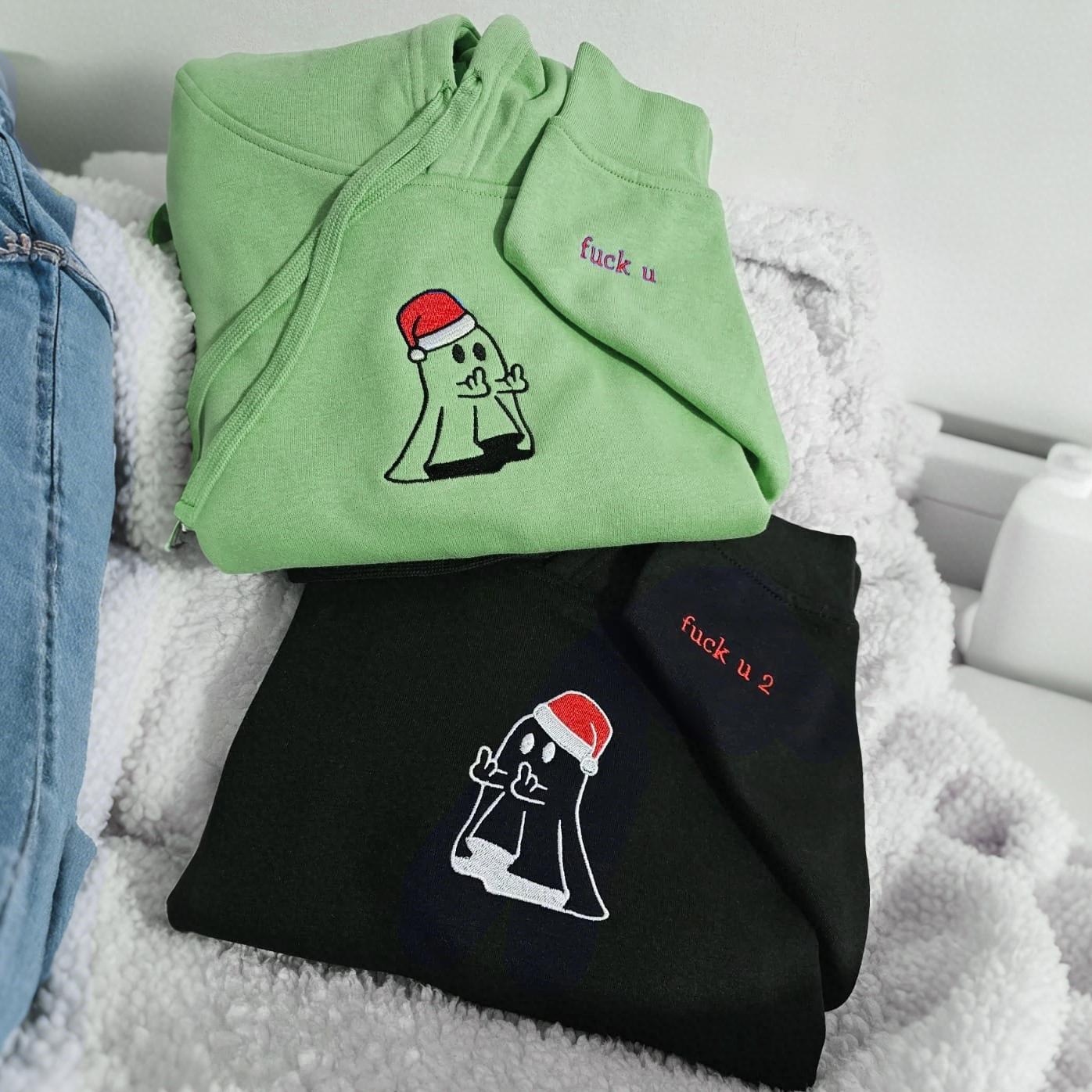 Ghost Middle Finger Christmas Embroidered Sweatshirt