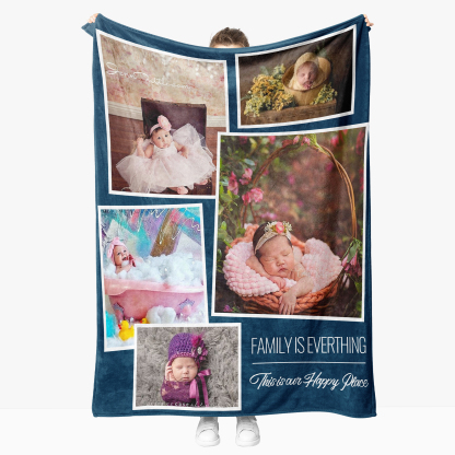Personalized Father's Day Fleece Blanket with 5 Photos & Text