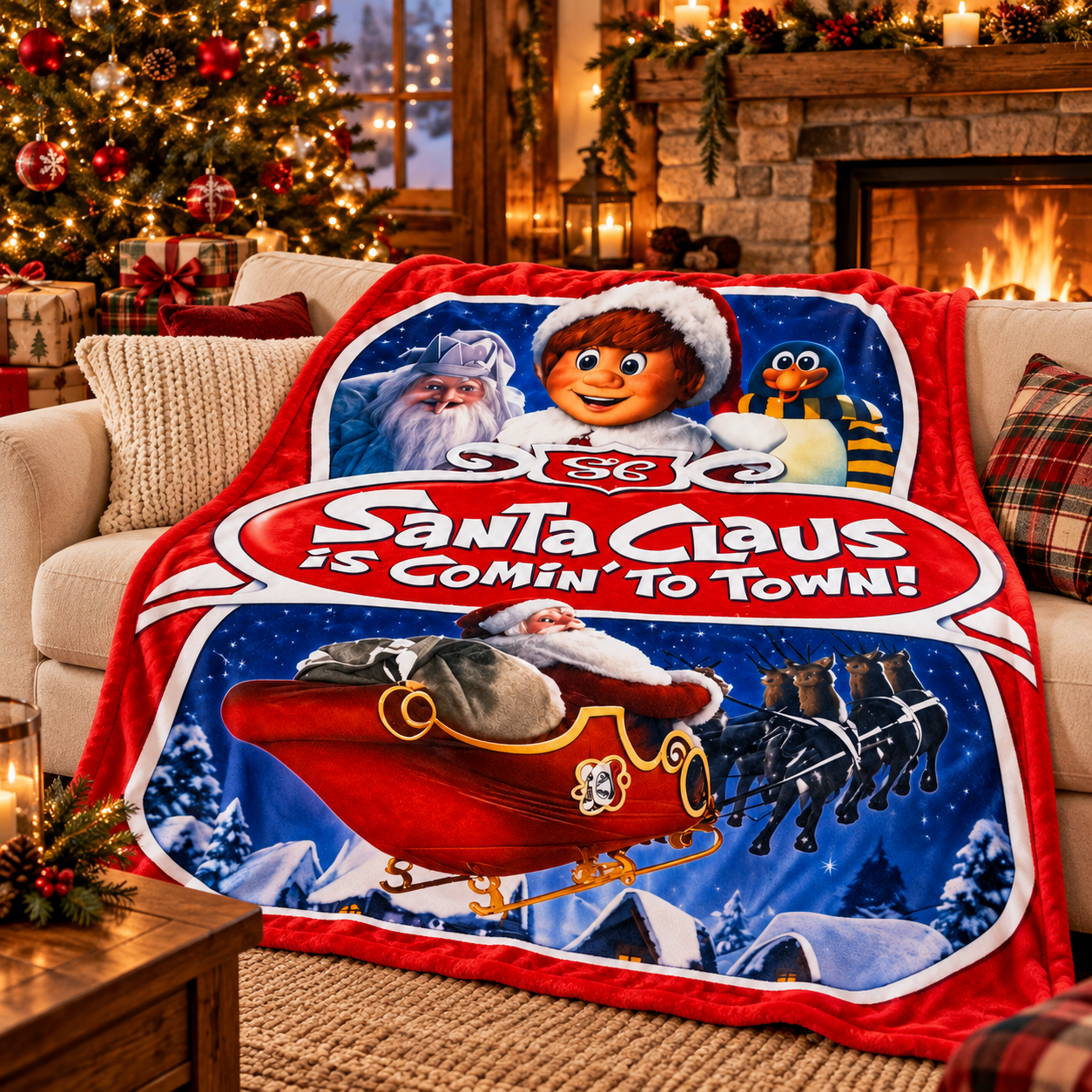 Santa Claus Is Coming to Town Christmas Blanket