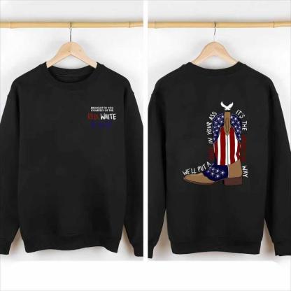 Red, White & Blue Patriotic Cowboy Boots Graphic T-Shirt – Vintage Independence Day Tee