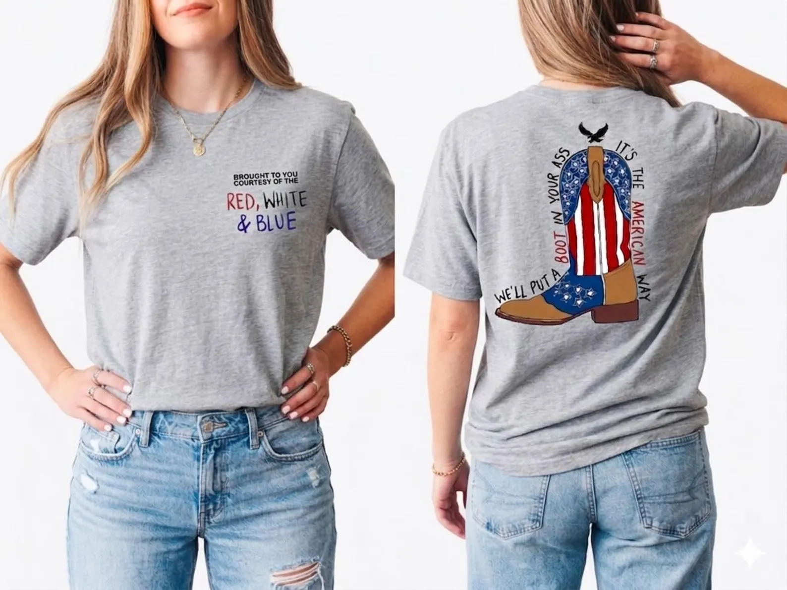 Red, White & Blue Patriotic Cowboy Boots Graphic T-Shirt – Vintage Independence Day Tee