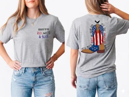 Red, White & Blue Patriotic Cowboy Boots Graphic T-Shirt – Vintage Independence Day Tee