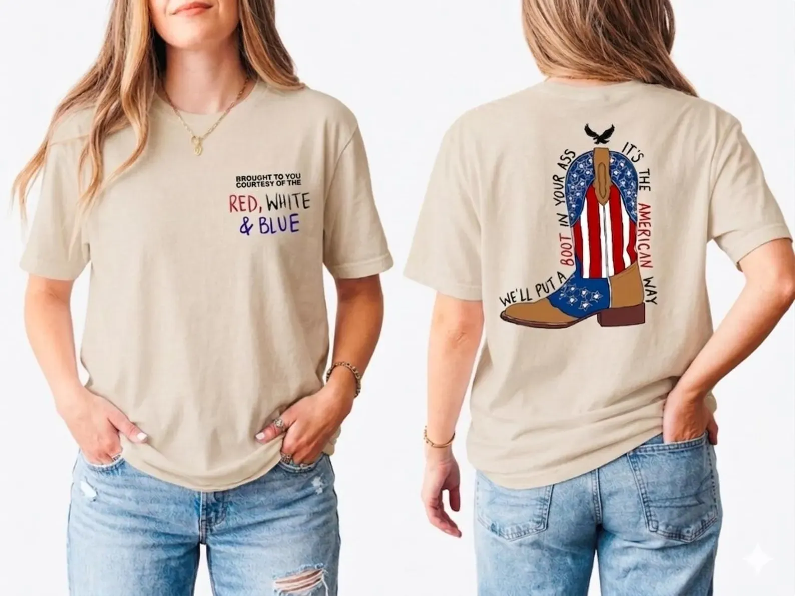 Red, White & Blue Patriotic Cowboy Boots Graphic T-Shirt – Vintage Independence Day Tee