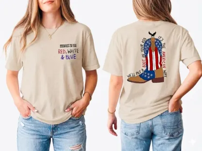 Red, White & Blue Patriotic Cowboy Boots Graphic T-Shirt – Vintage Independence Day Tee