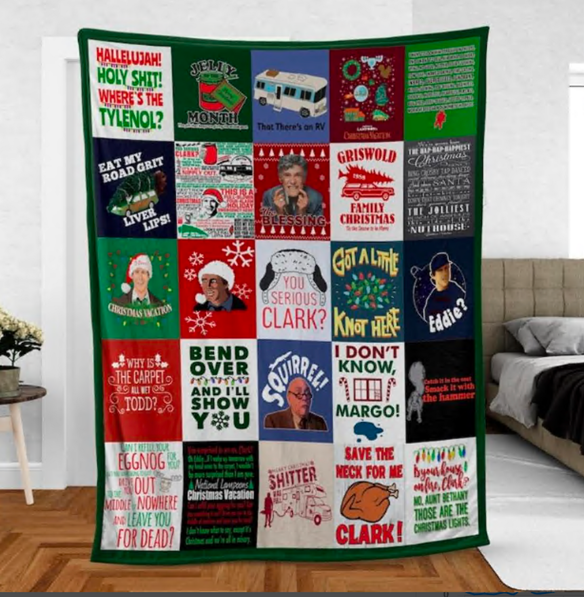 National Lampoon's Christmas Vacation Themed Patchwork Christmas Flannel Throw Blanket