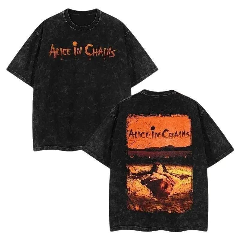 Retro Vintage Alice In Chains T-Shirt, Dirt Album Tracklist Graphic Tee, Unisex Acid Washed Cotton T-Shirt, Classic 90s Grunge Vibes, Rock Band Shirt