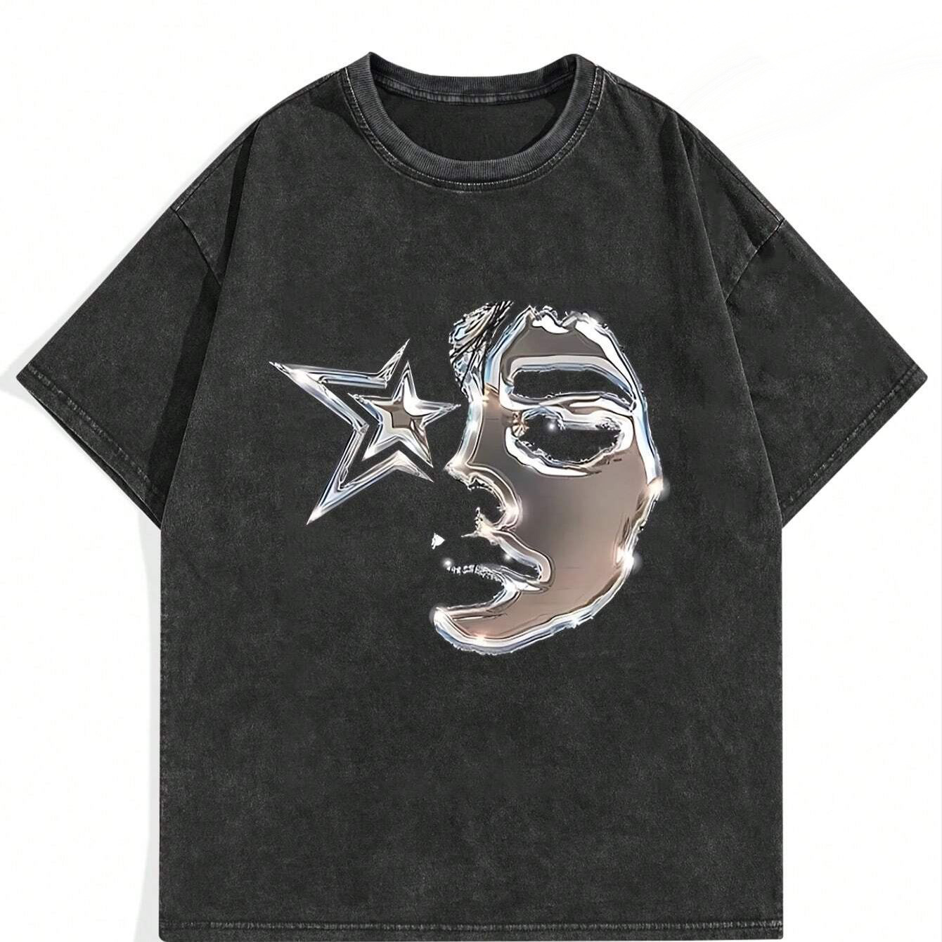 Figure & Star Print Drop Shoulder T-shirt