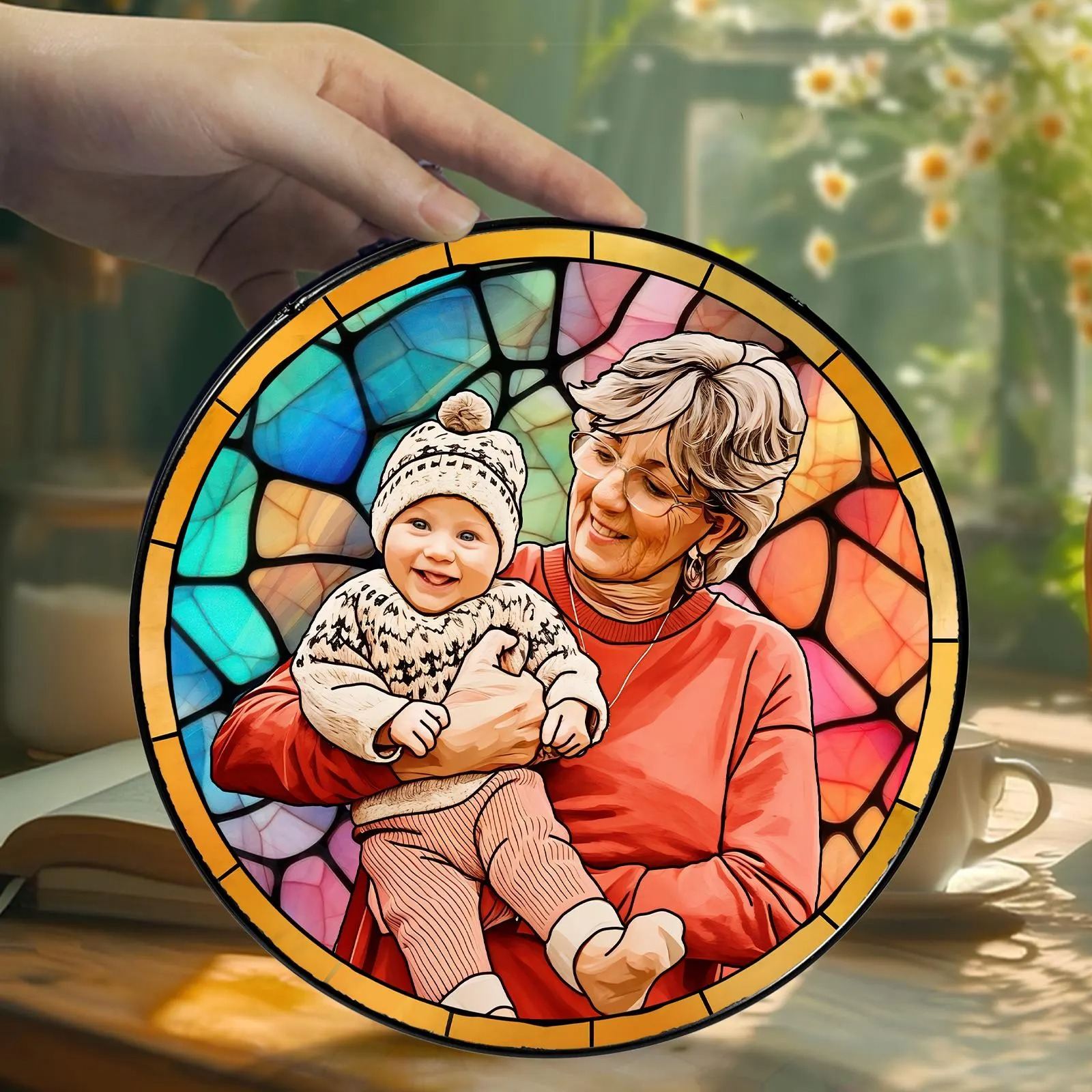 Personalized Grandma Portrait Suncatcher - Stained Glass Window Hanging