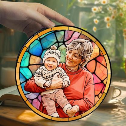 Personalized Grandma Portrait Suncatcher - Stained Glass Window Hanging