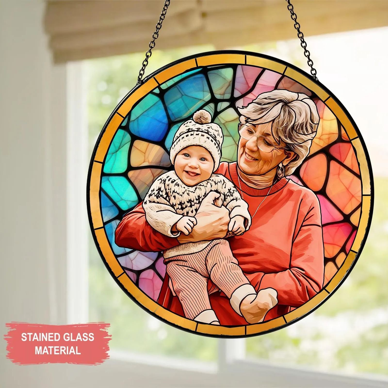 Personalized Grandma Portrait Suncatcher - Stained Glass Window Hanging