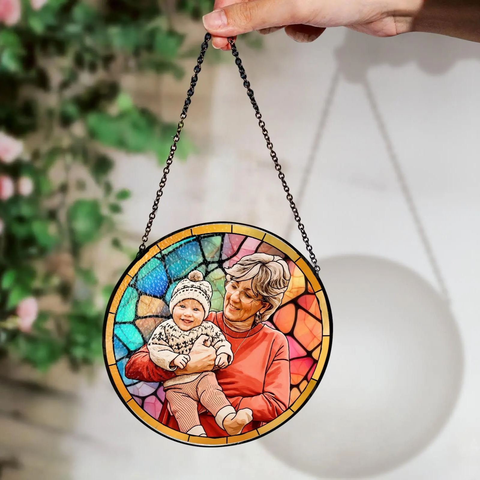Personalized Grandma Portrait Suncatcher - Stained Glass Window Hanging