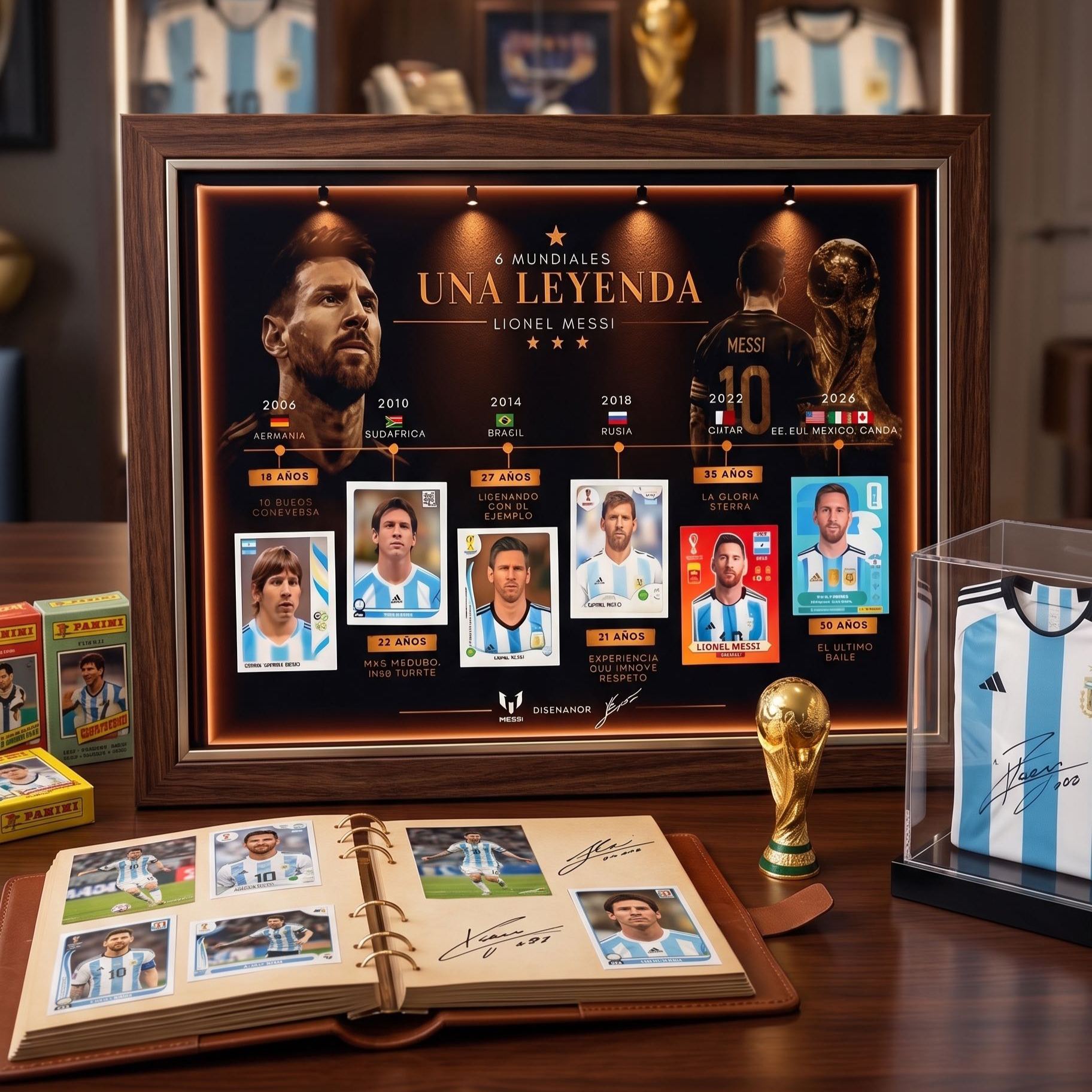 Lionel Messi "Una Leyenda" Luxury LED Shadow Box – 6x World Cup Career Evolution Frame (2006-2026)