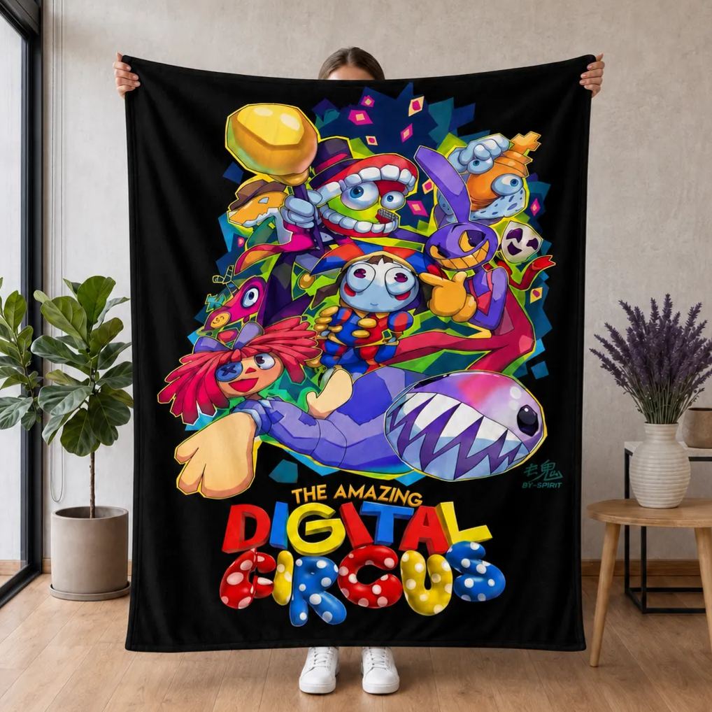 Whimsical Virtual Circus Adventure Character Blanket
