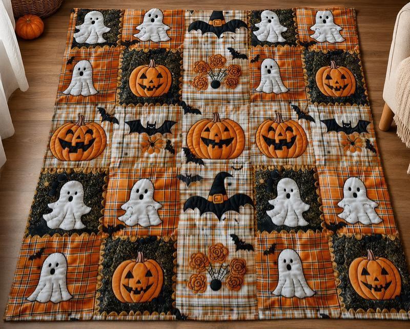 3D Effect Printed Halloween Pumpkin & Ghost Fleece Throw Blanket