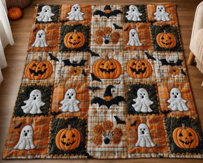3D Effect Printed Halloween Pumpkin & Ghost Fleece Throw Blanket