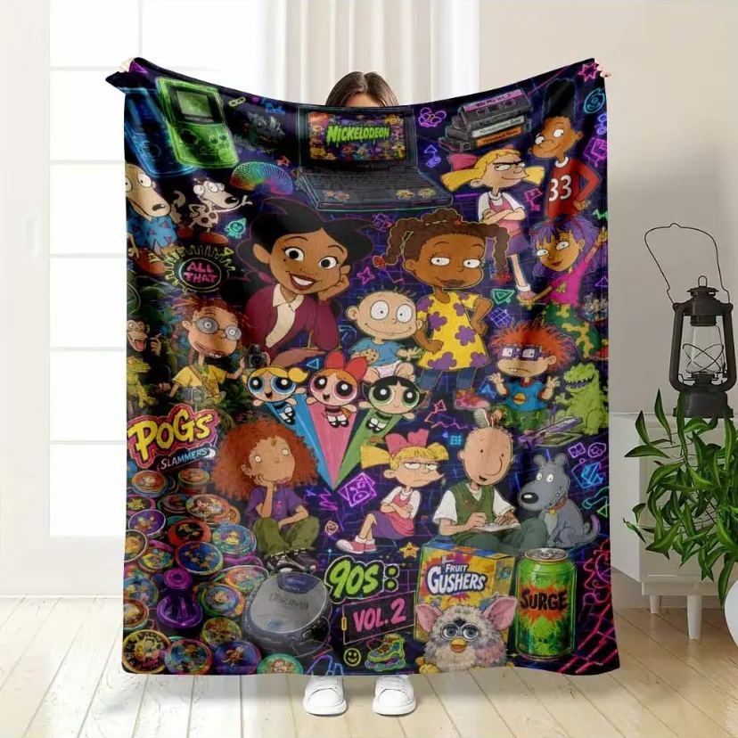 Retro Neon Pop Art Flannel Blanket 