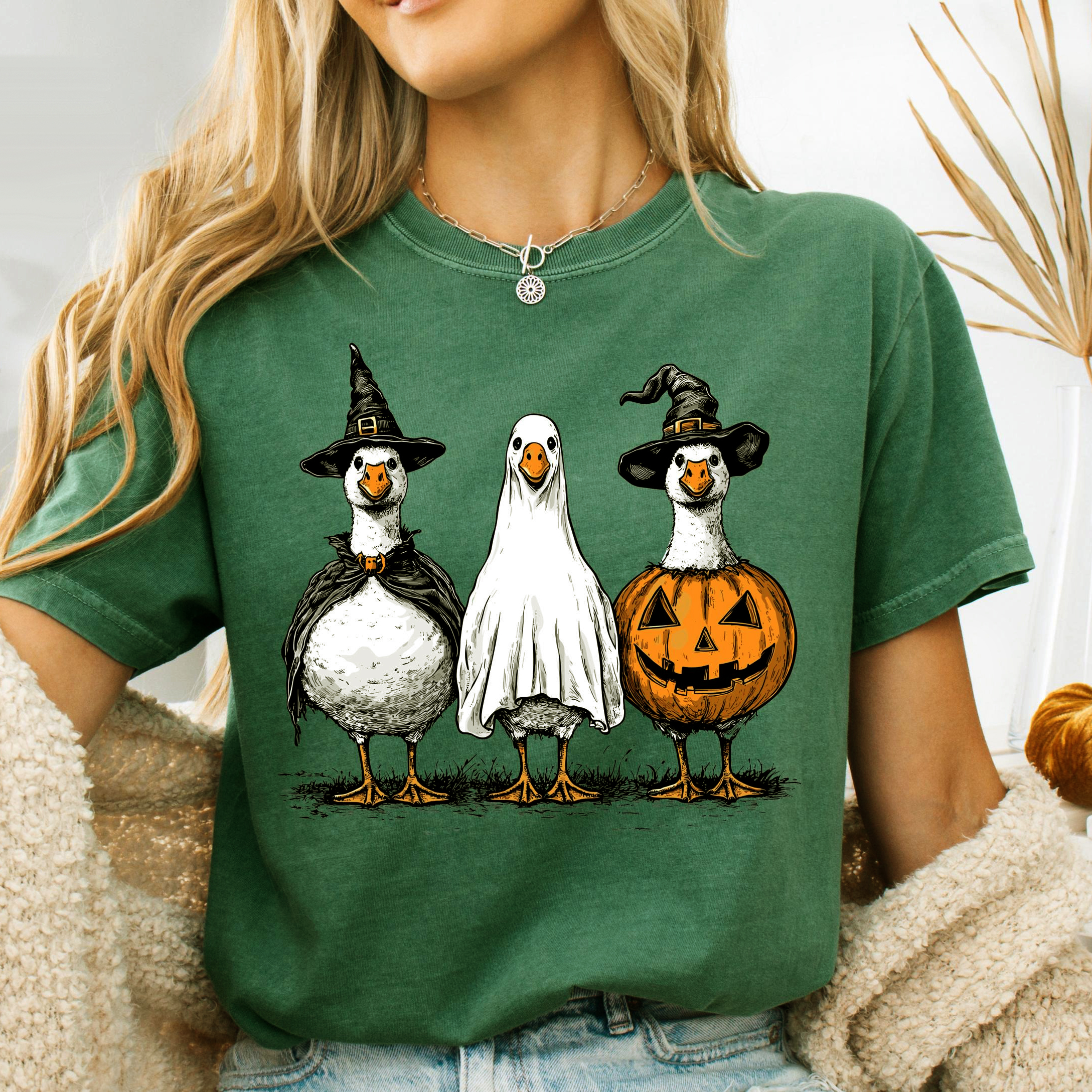 Spooky Ghost Goose Halloween Shirt - Pumpkin Skeleton Tee