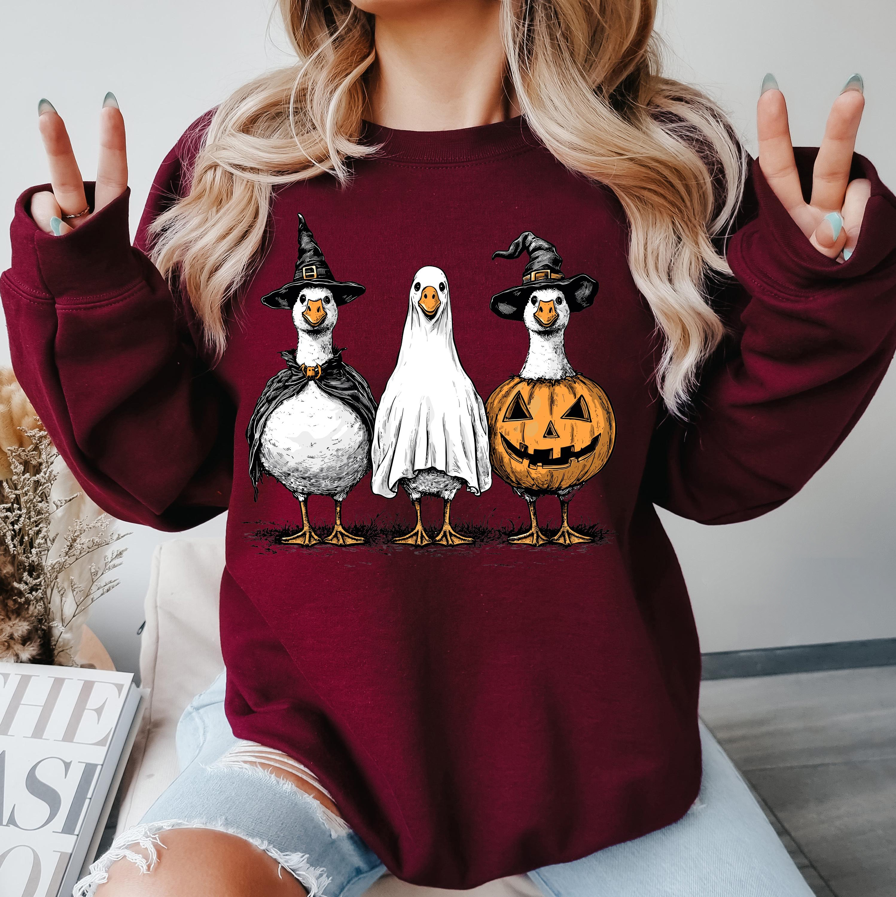 Spooky Ghost Goose Halloween Shirt - Pumpkin Skeleton Tee