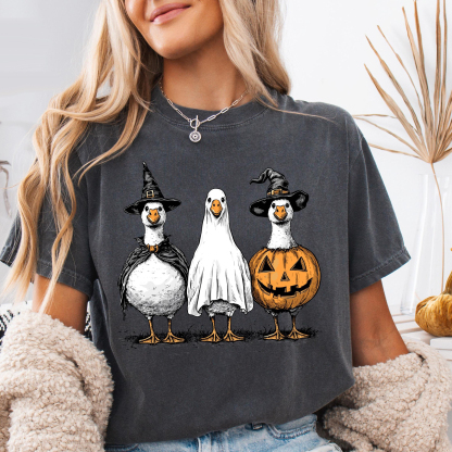 Spooky Ghost Goose Halloween Shirt - Pumpkin Skeleton Tee