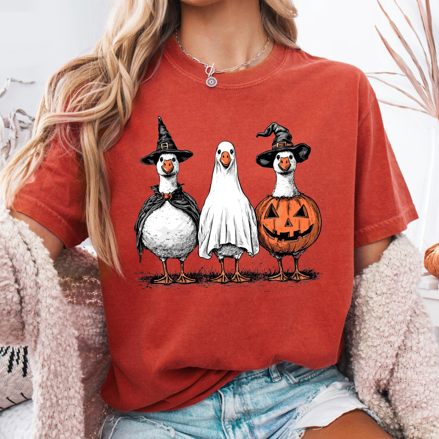 Spooky Ghost Goose Halloween Shirt - Pumpkin Skeleton Tee