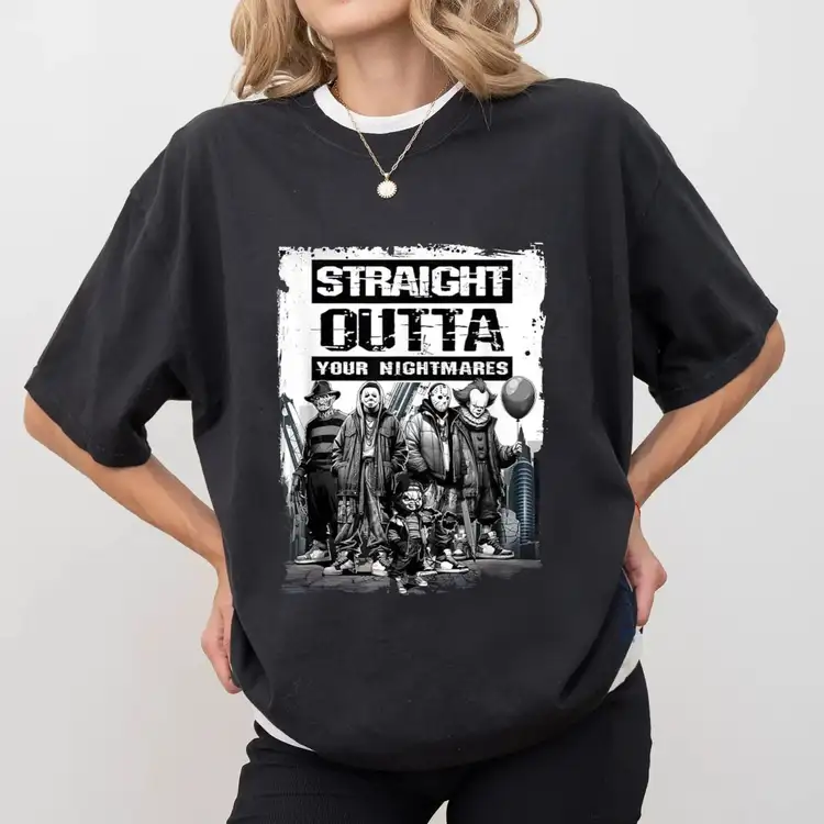 Straight Outta Nightmares Vintage Horror T-Shirt - Halloween Graphic Tee