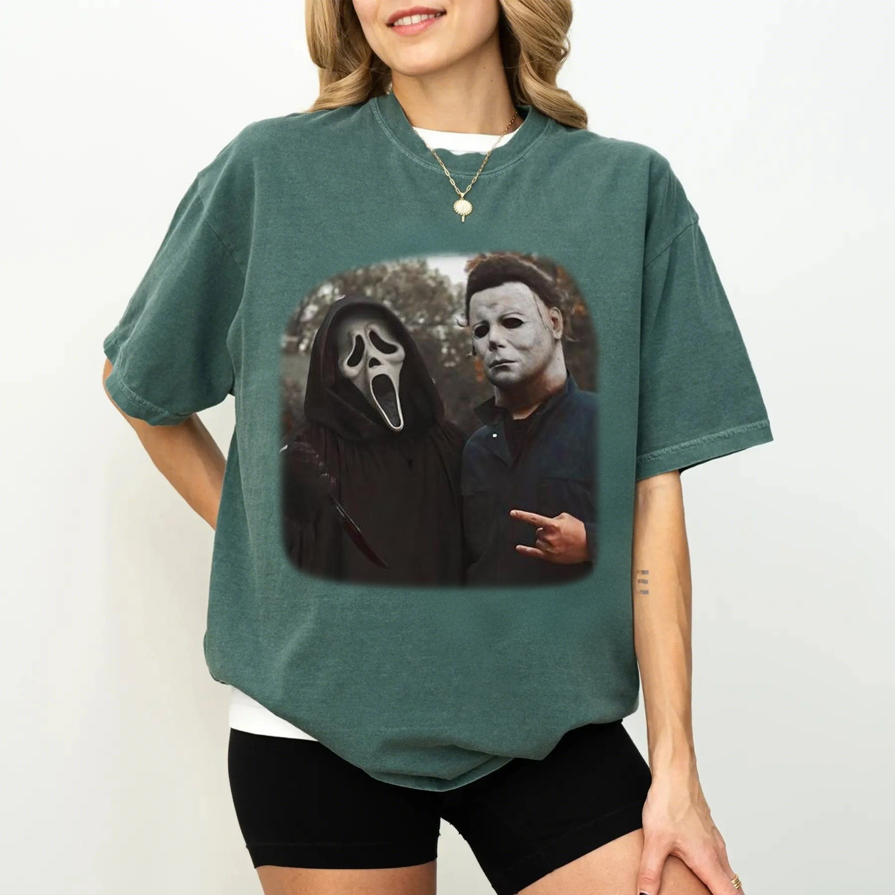 Vintage Halloween Horror T-Shirt - Ghost Face & Michael Myers Graphic Tee