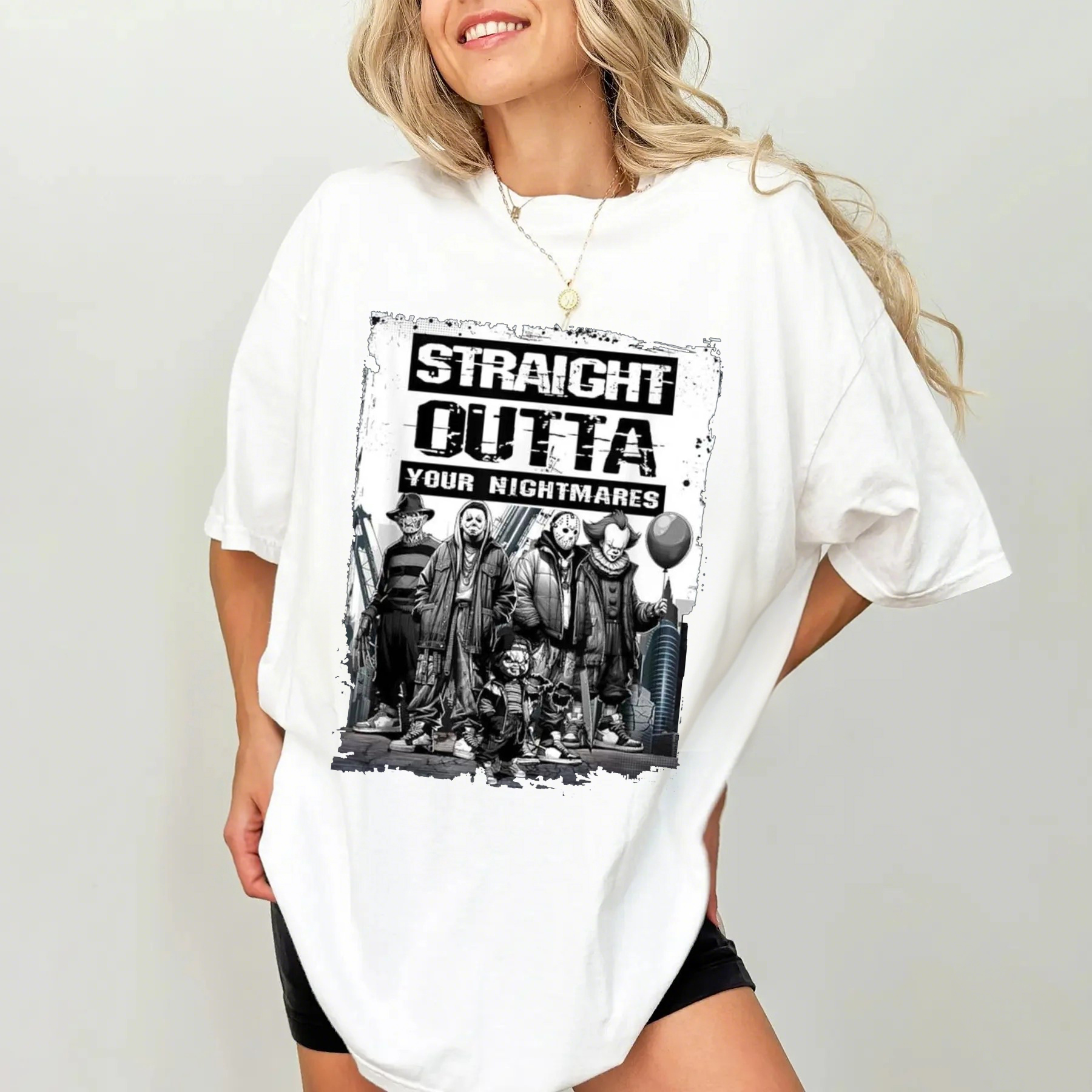 Straight Outta Nightmares Vintage Horror T-Shirt - Halloween Graphic Tee