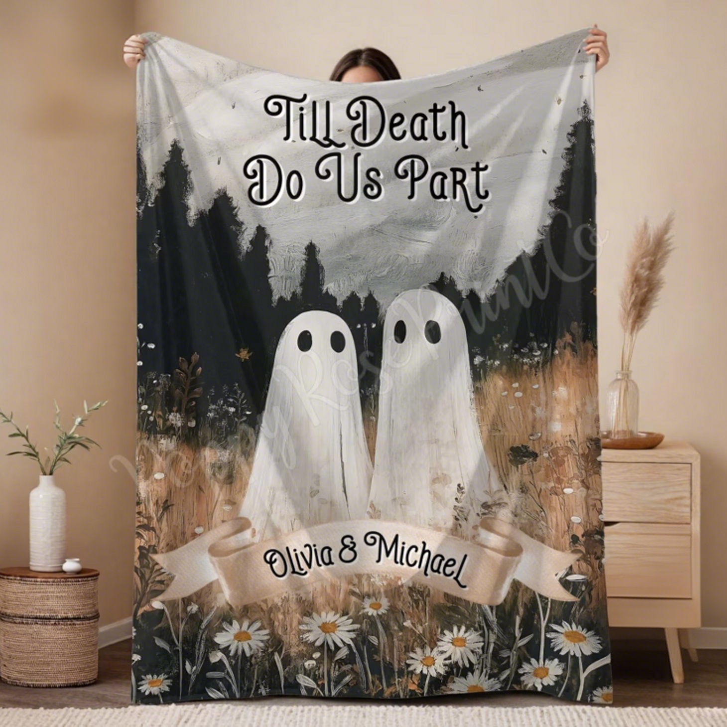 Ghost Couple Halloween Blanket