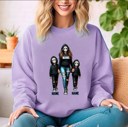 Personalized Halloween Horror Mama With Kid Name Sweatshirt
