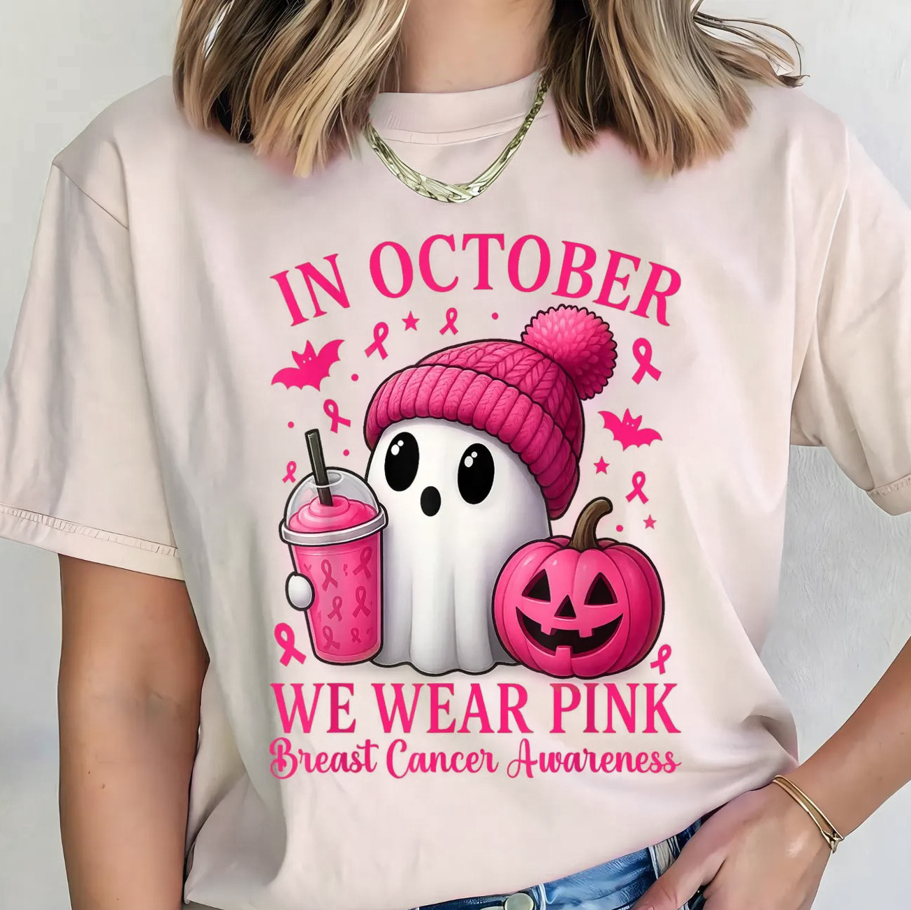 "In October We Wear Pink Breast" Cancer Awareness Tee